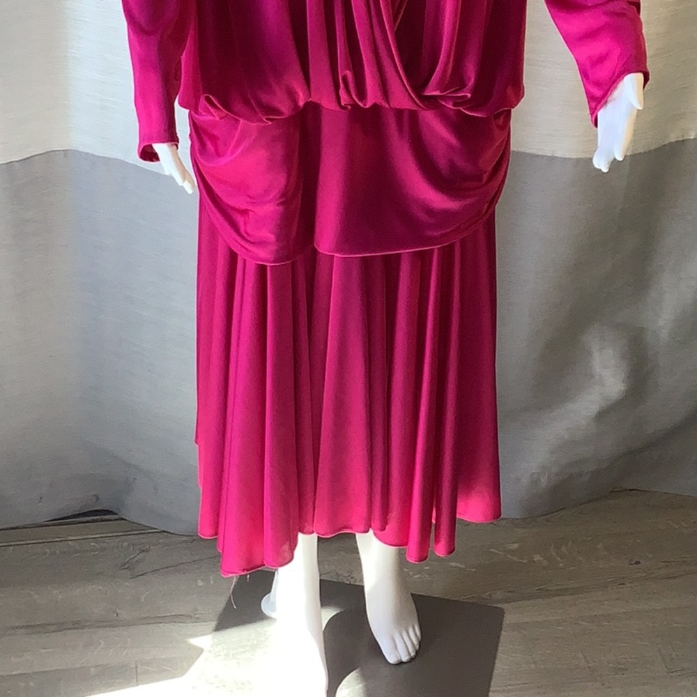 WHY Plus Size 21/22 Pink Beaded Shoulder Drop Waist Long Sleeve Evening Dress - Picture 4 of 12